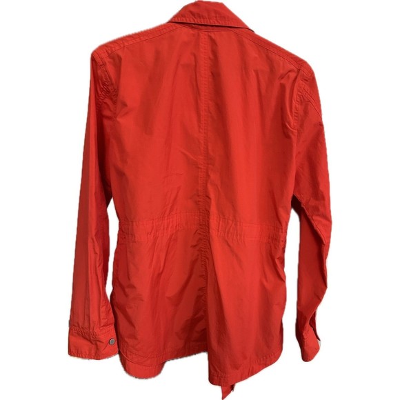 Eileen Fisher Womens Orange Coral Raincoat Sz S/P Lined Pocket Cinch Waist,‎ EUC - Picture 2 of 5